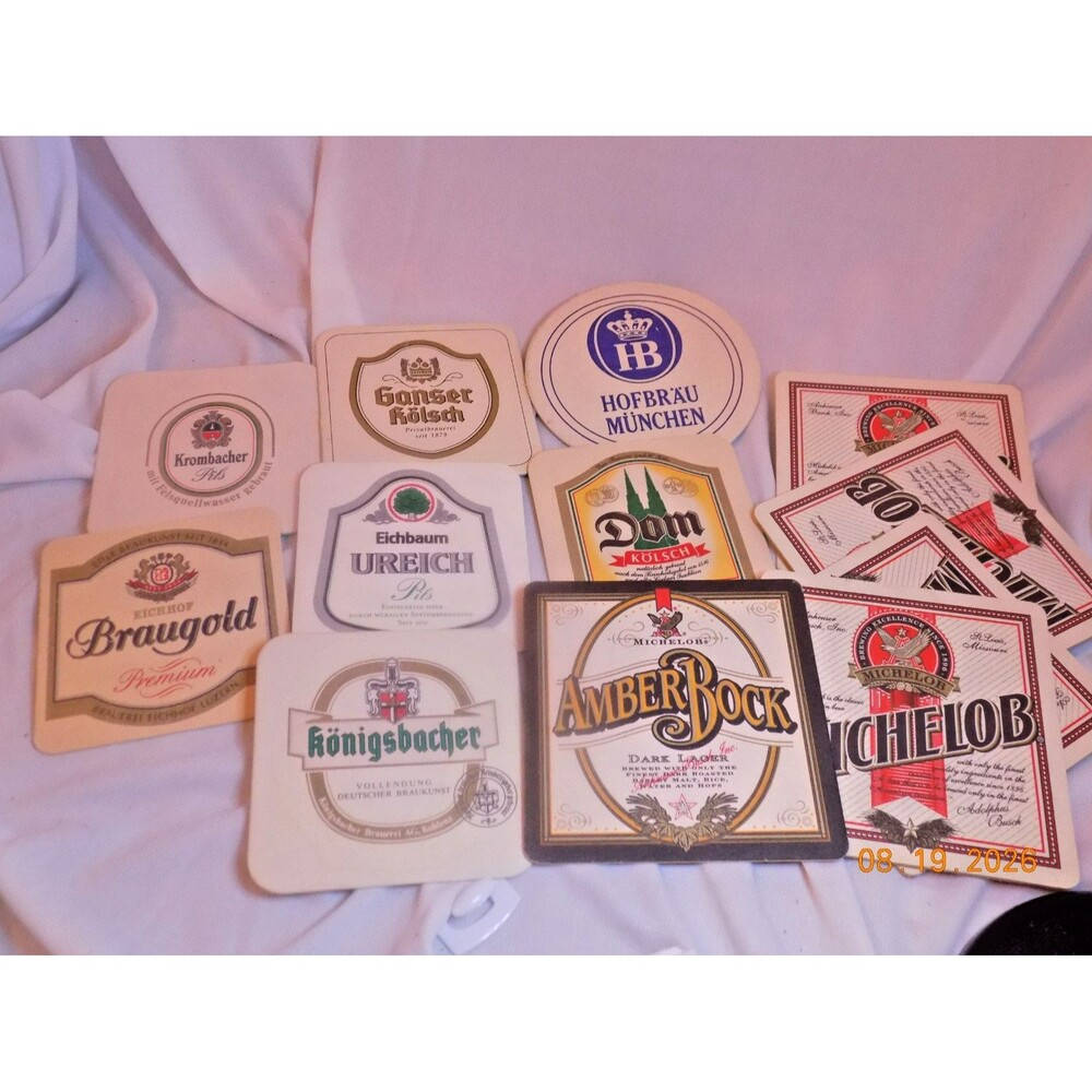 Lot of bar coasters advertising european and domestic beer
